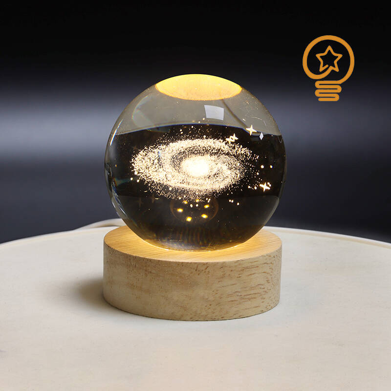 GE 3D Crystal Ball Galaxy Crystal Ball Night Light Luminous Crystal Ball Night Light Romantic Ambient Light with Wooden Base LED Galaxy Planet Night Light Boy Girl Gift